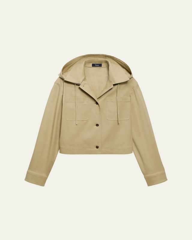 Hooded Cropped Cotton Jacket